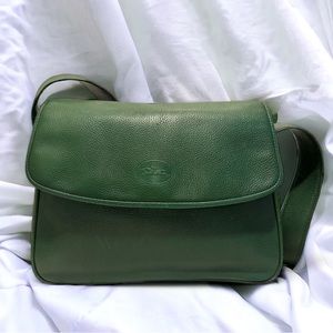 Vintage LONGCHAMP Forest Green Pebbled Leather Shoulder Bag